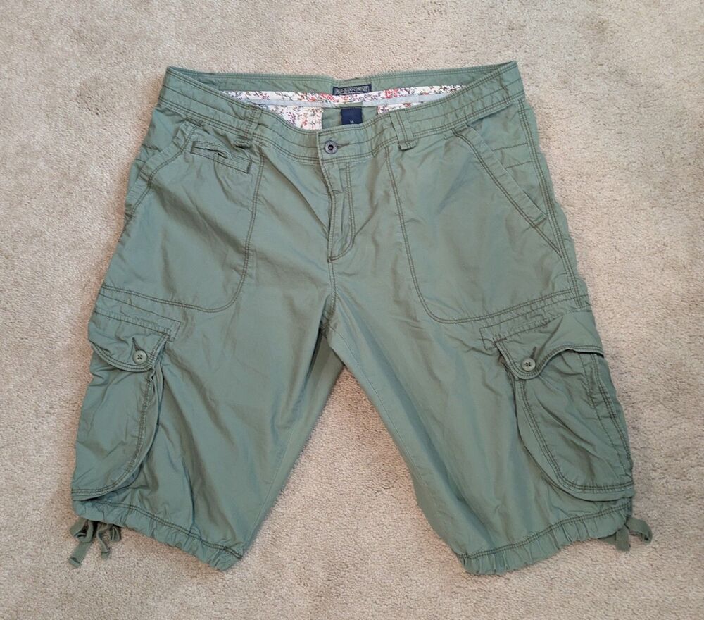 Vtg Polo Jeans Co Ralph Lauren Womens Size14 Army Green Cargo Shorts 100% Cotton